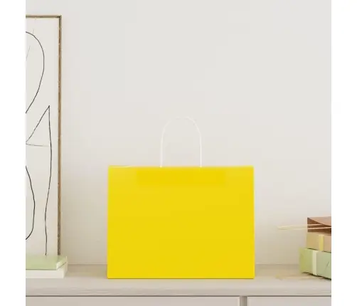 Papīra Maisiņi 250 Gab. Ar Rokturiem, Dzelteni, 32X17X25 Cm Vidaxl