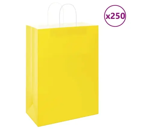 Papīra Maisiņi 250 Gab. Ar Rokturiem, Dzelteni, 32X17X44 Cm Vidaxl