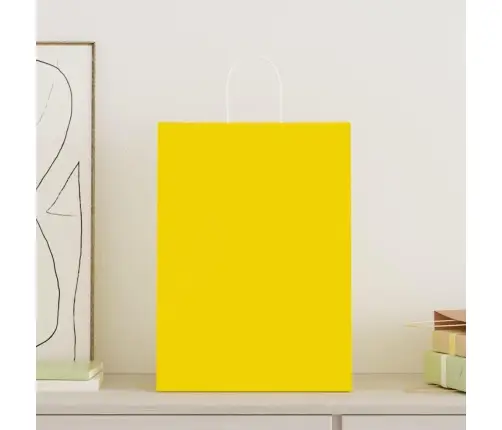 Papīra Maisiņi 250 Gab. Ar Rokturiem, Dzelteni, 32X17X44 Cm Vidaxl