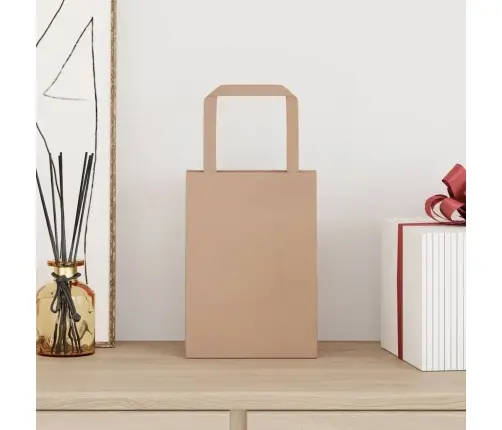 Popieriniai Maišeliai, 50Vnt., Su Rankenomis, Rudos, 15X8X21 Cm