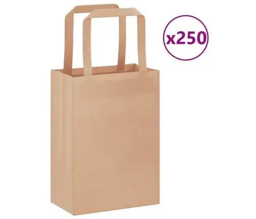 Papīra Maisiņi 250 Gab. Ar Rokturiem, Brūni, 15X8X21 Cm Vidaxl