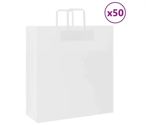 Papīra Maisiņi 50 Gab. Ar Rokturiem, Balti, 45X17X48 Cm Vidaxl