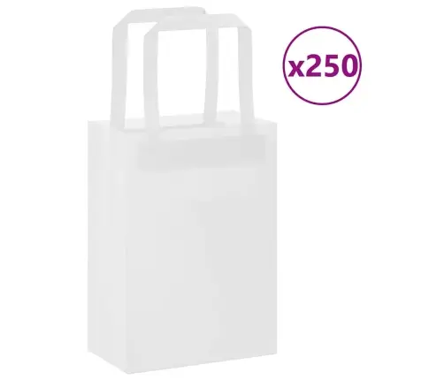 Papīra Maisiņi 250 Gab. Ar Rokturiem, Balti, 15X8X21 Cm Vidaxl