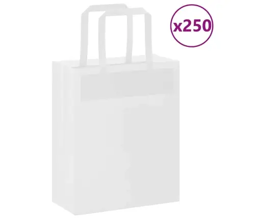 Paberkotid, 250 Tk, Käepidemetega, Valge, 18X8X22 Cm