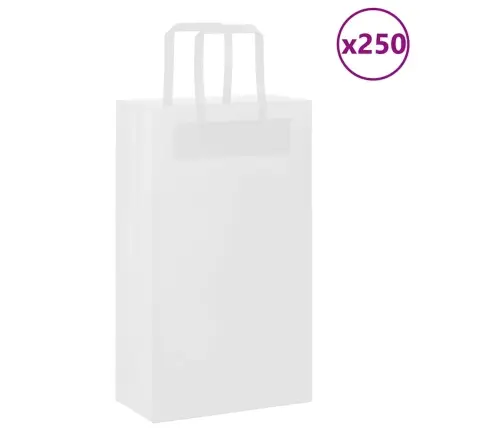 Papīra Maisiņi 250 Gab. Ar Rokturiem, Balti, 21X11X36 Cm Vidaxl