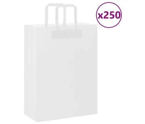 Popieriniai Maišeliai 250Vnt. Su Rankenomis, Baltas, 26X12X35Cm