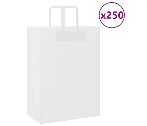 Papīra Maisiņi 250 Gab. Ar Rokturiem, Balti, 32X17X44 Cm Vidaxl