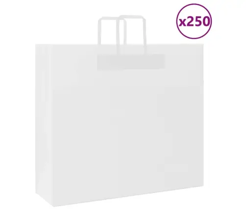 Papīra Maisiņi 250 Gab. Ar Rokturiem, Balti, 54X15X49 Cm Vidaxl