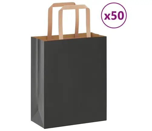 Papīra Maisiņi 50 Gab. Ar Rokturiem, Melni, 18X8X22 Cm Vidaxl