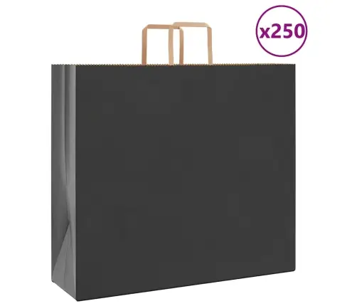 Papīra Maisiņi 250 Gab. Ar Rokturiem, Melni, 54X15X49 Cm Vidaxl