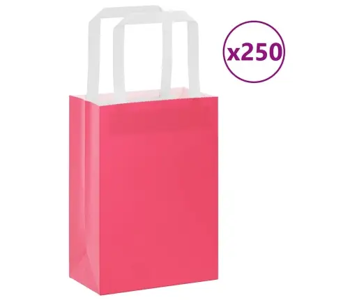 Papīra Maisiņi 250 Gab. Ar Rokturiem, Rozā, 15X8X21 Cm Vidaxl