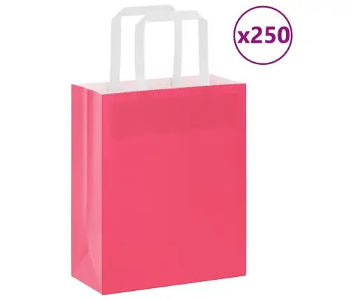 Papīra Maisiņi 250 Gab. Ar Rokturiem, Rozā, 18X8X22 Cm Vidaxl