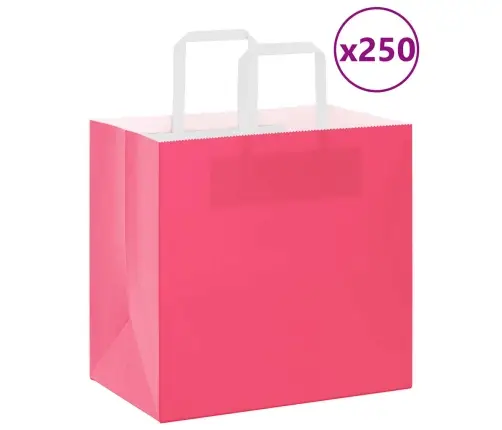 Papīra Maisiņi 250 Gab. Ar Rokturiem, Rozā, 26X17X25 Cm Vidaxl