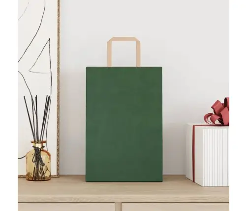 Papīra Maisiņi 250 Gab. Ar Rokturiem, Zaļi, 21X11X31 Cm Vidaxl