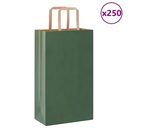Popieriniai Maišeliai 250Vnt. Su Rankenomis, Žalios, 21X11X36Cm