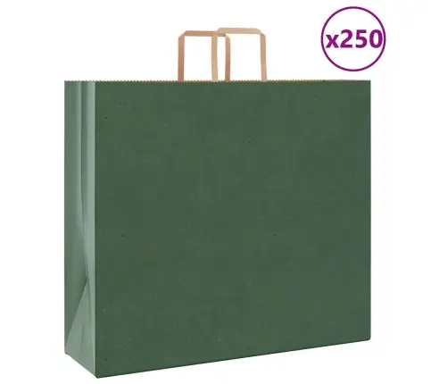 Papīra Maisiņi 250 Gab. Ar Rokturiem, Zaļi, 54X15X49 Cm Vidaxl