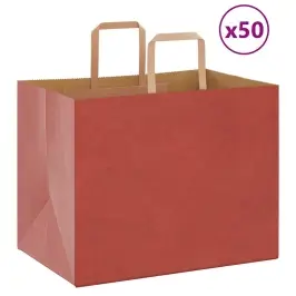 Papīra Maisiņi 50 Gab. Ar Rokturiem, Sarkani, 32X22X24 Cm Vidaxl
