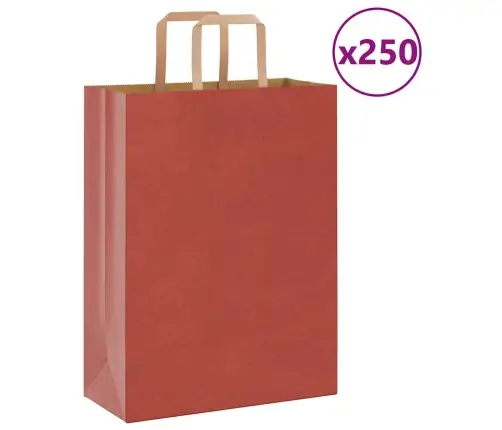 Papīra Maisiņi 250 Gab. Ar Rokturiem, Sarkani, 26X12X35 Cm Vidaxl