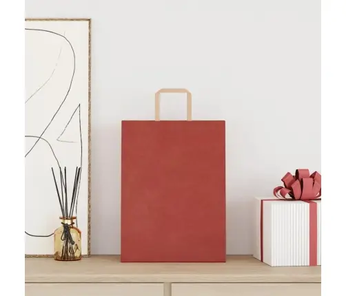 Papīra Maisiņi 250 Gab. Ar Rokturiem, Sarkani, 26X12X35 Cm Vidaxl