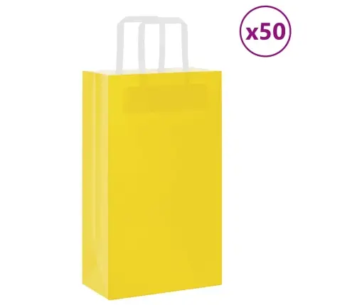 Papīra Maisiņi 50 Gab. Ar Rokturiem, Dzelteni, 21X11X36 Cm Vidaxl