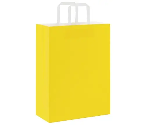 Papīra Maisiņi 50 Gab. Ar Rokturiem, Dzelteni, 26X12X35 Cm Vidaxl