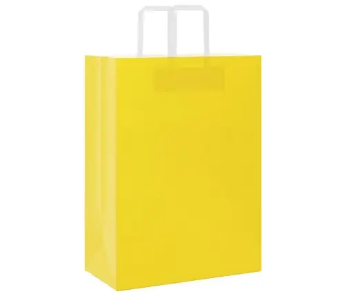 Popieriniai Maišeliai 50Vnt. Su Rankenomis, Geltonos 32X17X44Cm