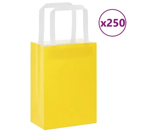 Papīra Maisiņi 250 Gab. Ar Rokturiem, Dzelteni, 15X8X21 Cm Vidaxl