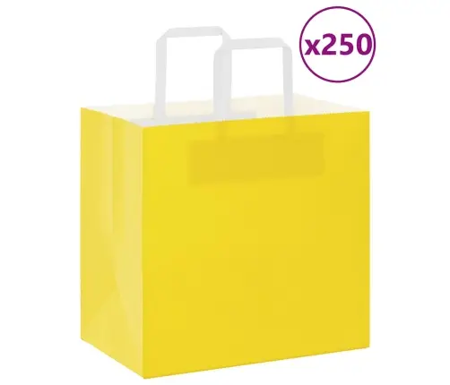 Papīra Maisiņi 250 Gab. Ar Rokturiem, Dzelteni, 26X17X25 Cm Vidaxl