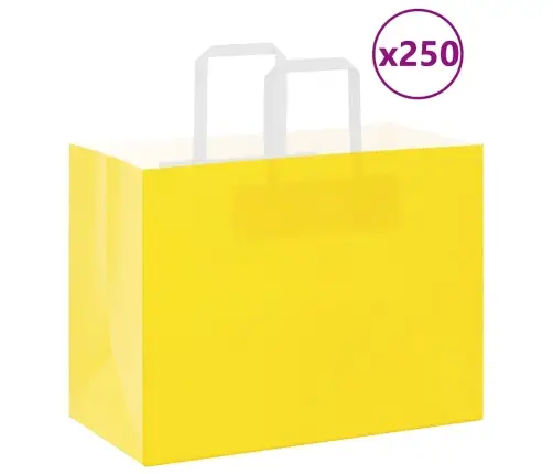 Papīra Maisiņi 250 Gab. Ar Rokturiem, Dzelteni, 32X17X25 Cm Vidaxl