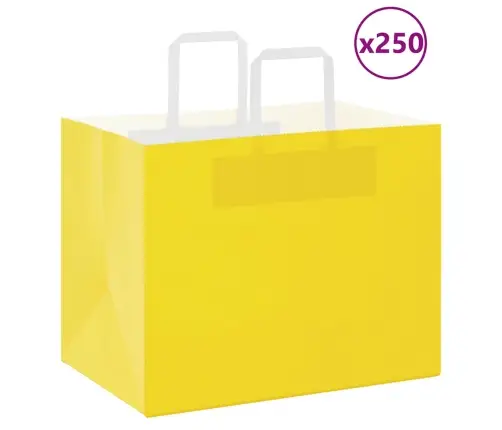 Papīra Maisiņi 250 Gab. Ar Rokturiem, Dzelteni, 32X22X24 Cm Vidaxl
