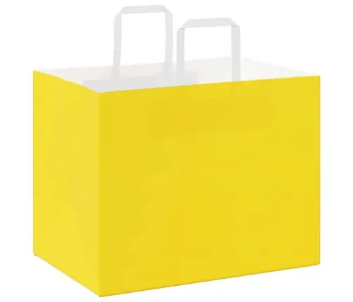 Papīra Maisiņi 250 Gab. Ar Rokturiem, Dzelteni, 32X22X24 Cm Vidaxl