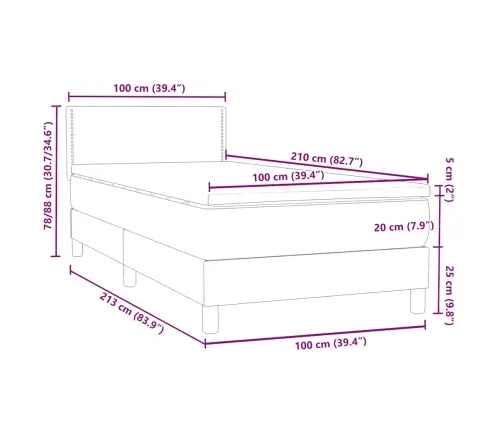 Atsperu Gulta Ar Matraci, Gaiši Pelēka Samts, 100X210 Cm Vidaxl