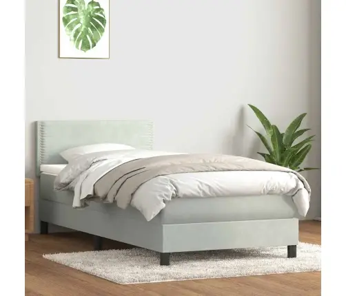 Atsperu Gulta Ar Matraci, Gaiši Pelēka Samts, 100X210 Cm Vidaxl