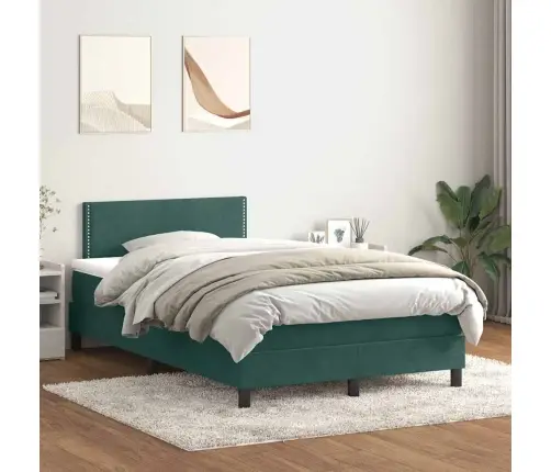 Lova Su Spyruoklėmis Ir Čiužiniu, Žalia, 120X220 cm Aksomas