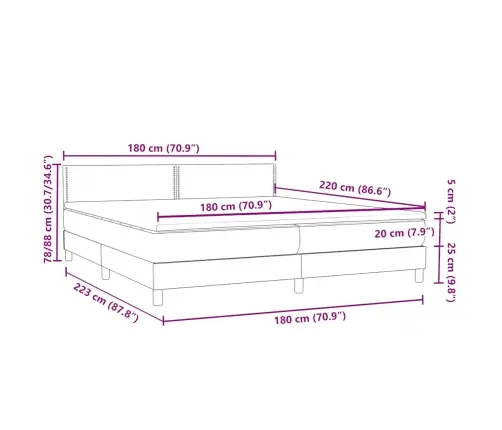 Atsperu Gulta Ar Matraci, Tumši Pelēka Samts, 180X220 Cm Vidaxl