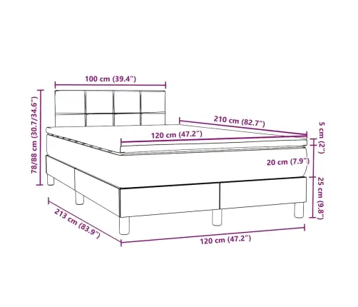 Atsperu Gulta Ar Matraci, Tumši Pelēka Samts, 120X210 Cm Vidaxl