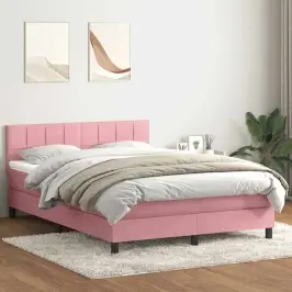 Atsperu Gulta Ar Matraci, Rozā Samts, 160X210 Cm Vidaxl