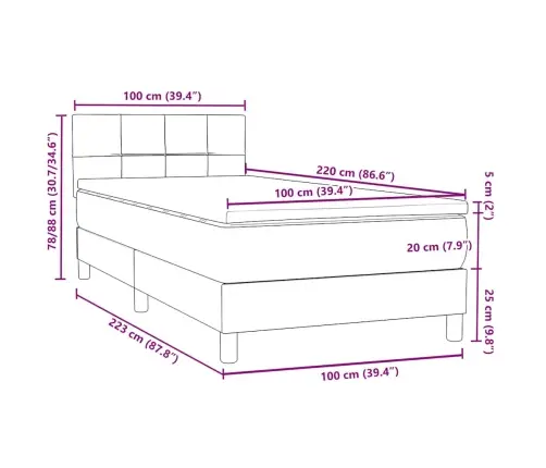 Atsperu Gulta Ar Matraci, Melna Samts, 100X220 Cm Vidaxl