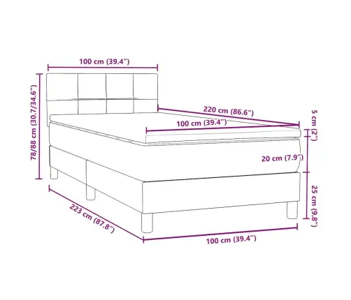 Atsperu Gulta Ar Matraci, Rozā Samts, 100X220 Cm Vidaxl