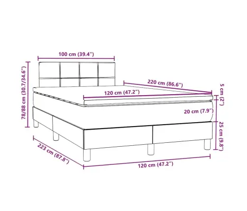 Atsperu Gulta Ar Matraci, Gaiši Pelēka Samts, 120X220 Cm Vidaxl