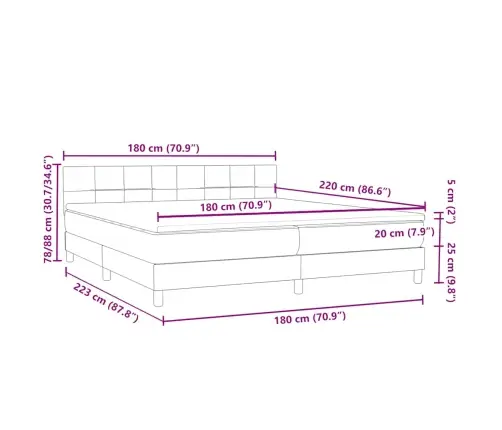 Atsperu Gulta Ar Matraci, Tumši Pelēka Samts, 180X220 Cm Vidaxl