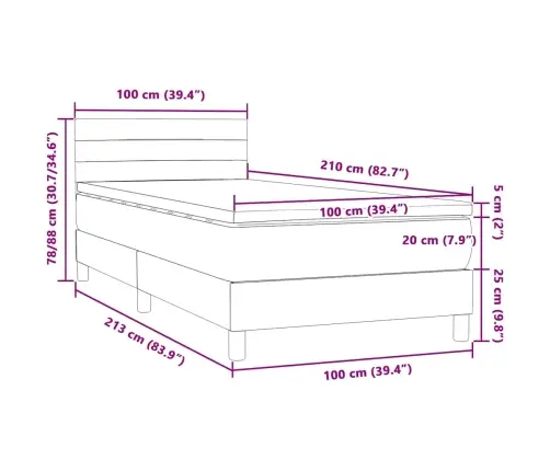 Kontinentaalvoodi Madratsiga, Helehall, 100X210 cm Samet