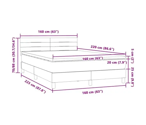 Atsperu Gulta Ar Matraci, Tumši Pelēka Samts, 160X220 Cm Vidaxl