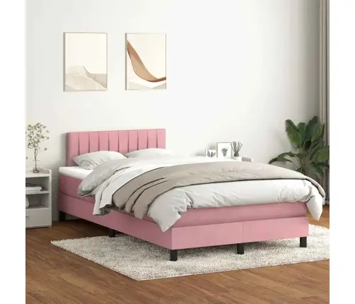 Atsperu Gulta Ar Matraci, Rozā Samts, 120X210 Cm Vidaxl