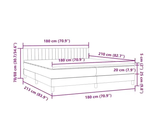 Lova Su Spyruoklėmis Ir Čiužiniu, Pilka, 180X210 cm Aksomas