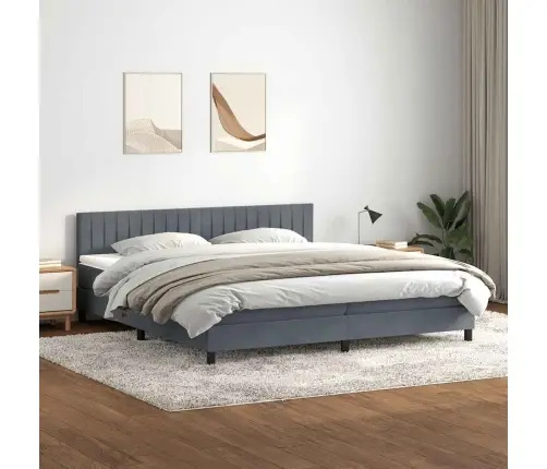 Box Spring Gulta Ar Matrača Tumši Pelēka 200X210 Cm Samts Vidaxl
