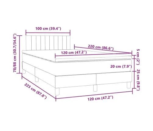 Atsperu Gulta Ar Matraci, Rozā Samts, 120X220 Cm Vidaxl