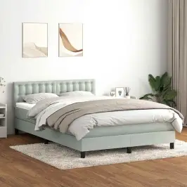 Atsperu Gulta Ar Matraci, Gaiši Pelēka Samts, 160X220 Cm Vidaxl