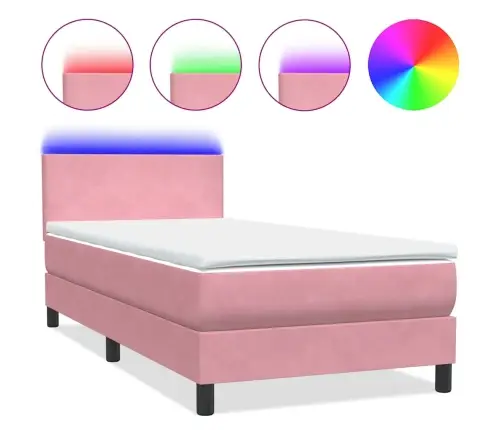Atsperu Gulta Ar Matraci, Led, Rozā Samts, 90X210 Cm Vidaxl
