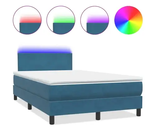 Atsperu Gulta Ar Matraci, Led, Tumši Zils Samts, 120X210 Cm Vidaxl